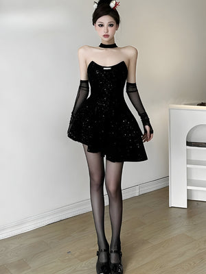 Glitter Asymmetric Mini Dress