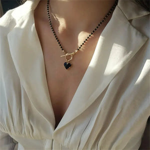 Heart Toggle Clasp Beaded Necklace