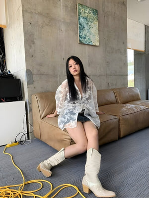 Sheer Floral Lace Shirt