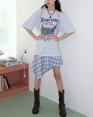 Maggie Asymmetrical Blue Plaid Skirt