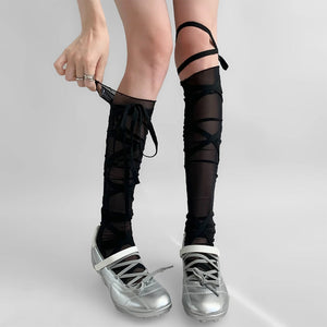 Balletcore Tie Up Knee High Socks