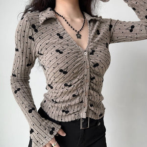 Cherry Print Button-Up Top