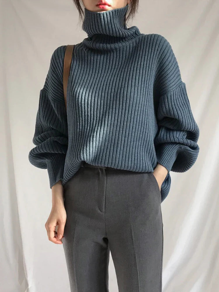 Chunky Turtleneck Knit Sweater