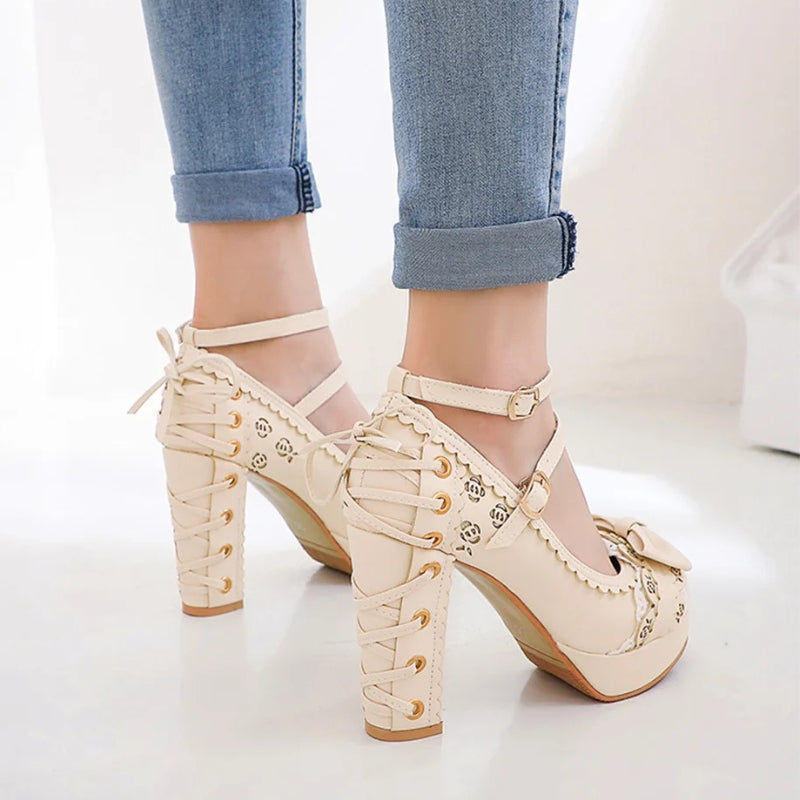 Coquette Lace Up High Heels