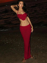 Crochet Crop Top & Maxi Skirt Two Piece Set