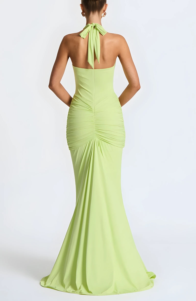 Deep Plunge Ruched Maxi Dress