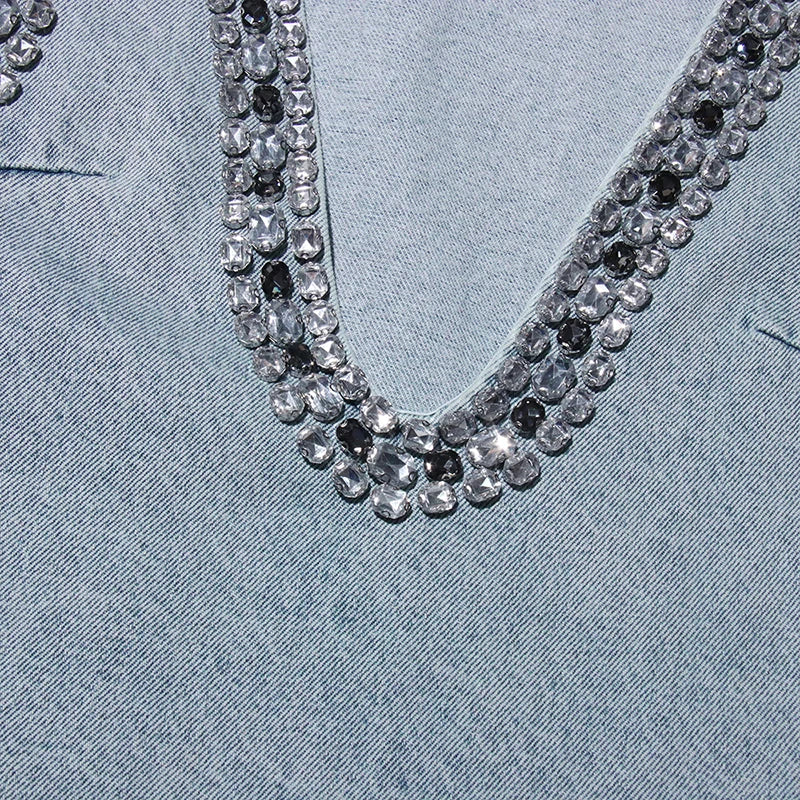 Deep V Denim Mini Dress