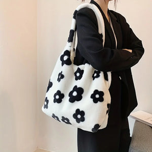 Floral Faux Fur Hobo Bag