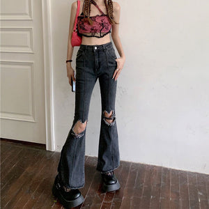Heart Cut Out Grunge Flare Jeans