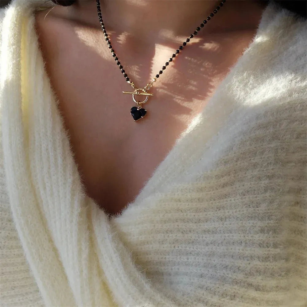 Heart Toggle Clasp Beaded Necklace