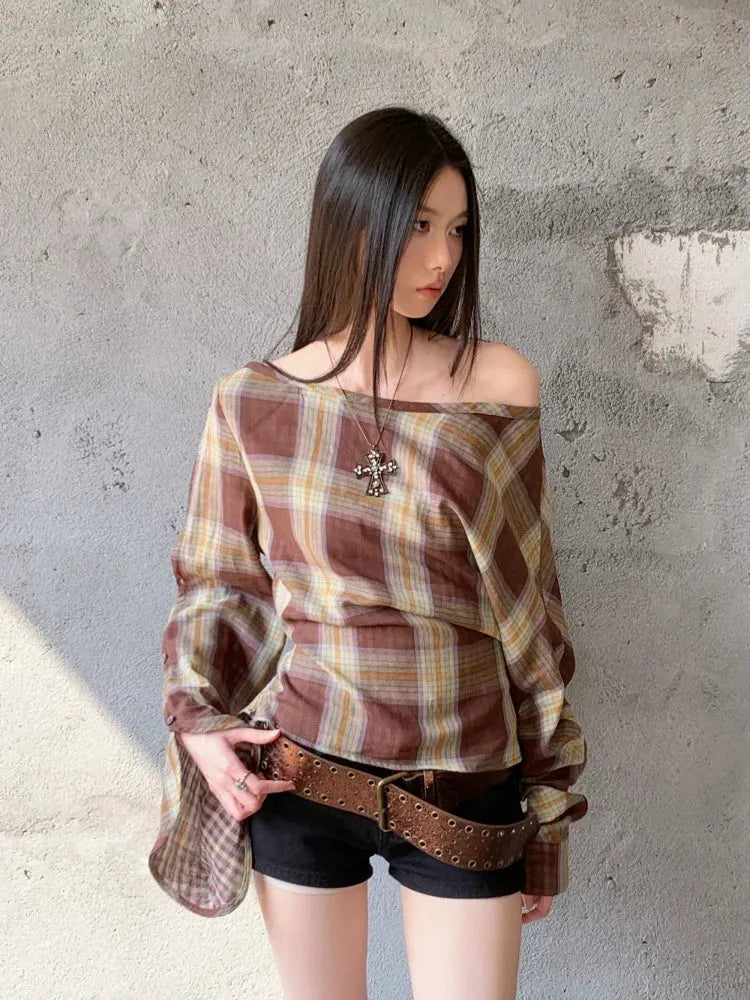 Plaid One Shoulder Top