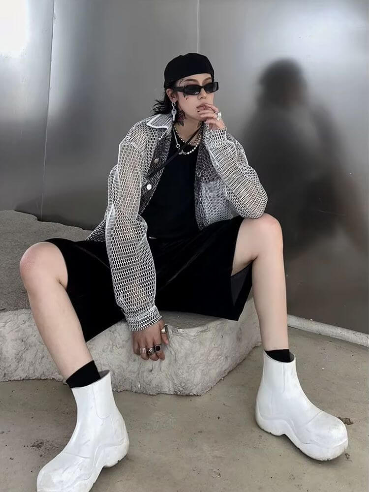 Sheer Mesh Button-Up Shirt