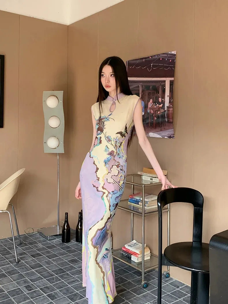 Vintage Floral Cut Out Maxi Dress