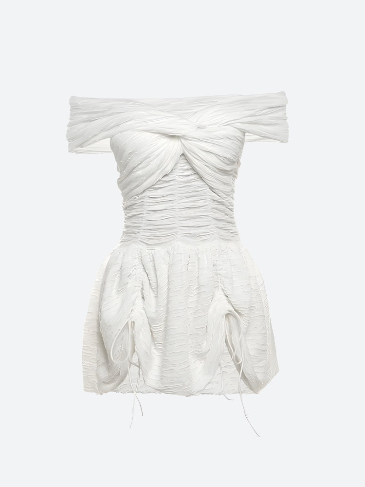 Wrinkled Off Shoulder Mini Dress