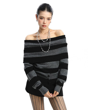 Black and Grey Off-Shoulder Knit Top