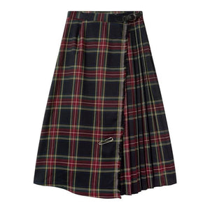Black and Red Plaid Midi Skirt