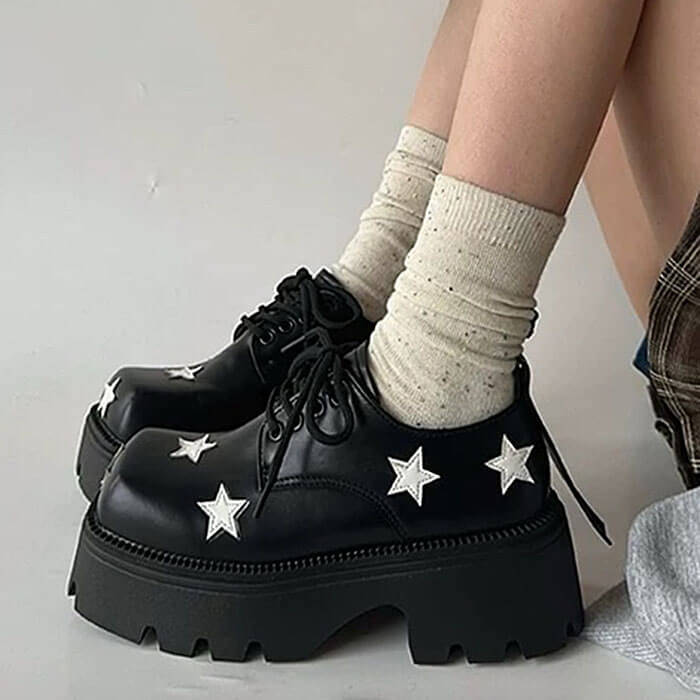 Black & White Star Platform Oxfords