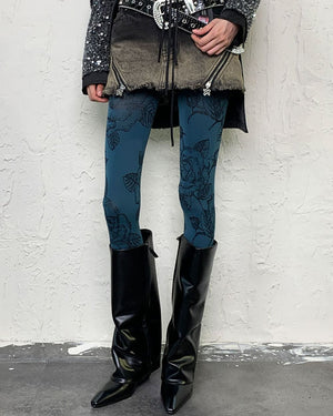 Blue Roses Patterned Tights