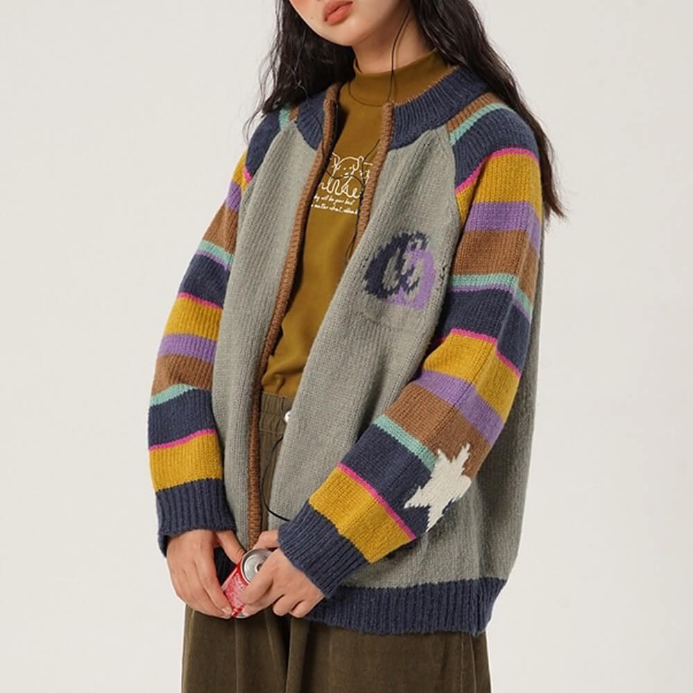 Colorful Striped Indie Kid Zip Sweater