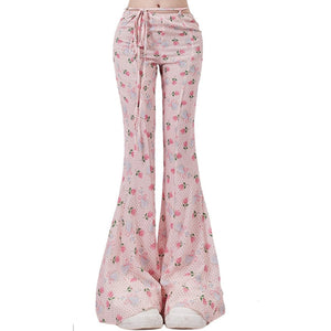 Coquette Roses & Bows Flared Pants