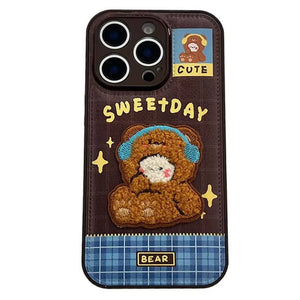 Cute Bear Embroidery iPhone Case