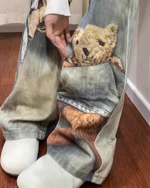 Cute Bears Print Baggy Jeans