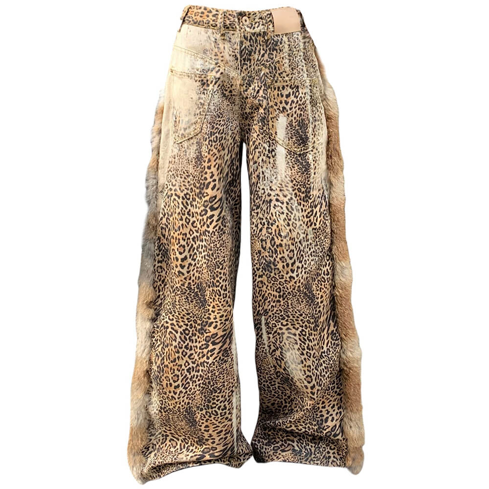 Faded Leopard Print Wide-Leg Trousers