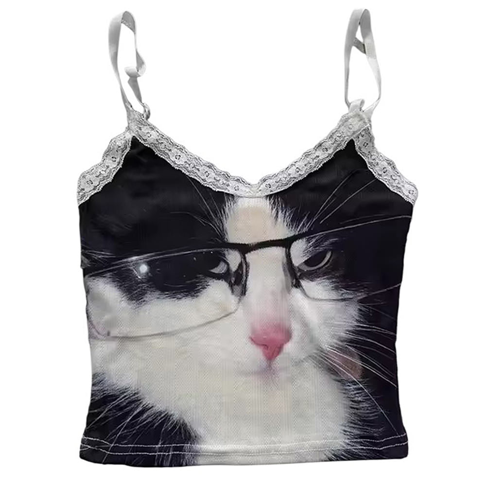 Glasses Cat Print Cami Top