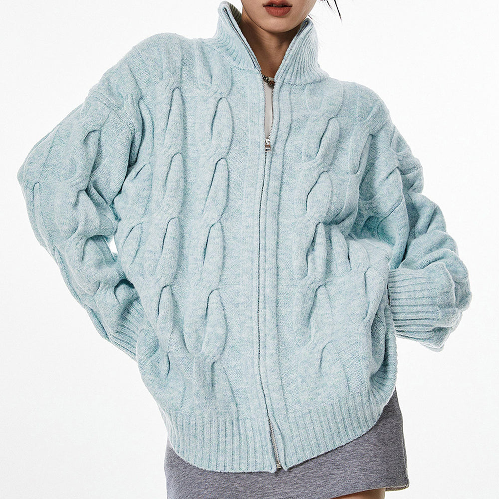 Grandpa Style Cable Knit Zip Jumper