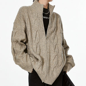 Grandpa Style Cable Knit Zip Jumper