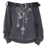 Grunge Aesthetic Off-Shoulder Sweatshirt