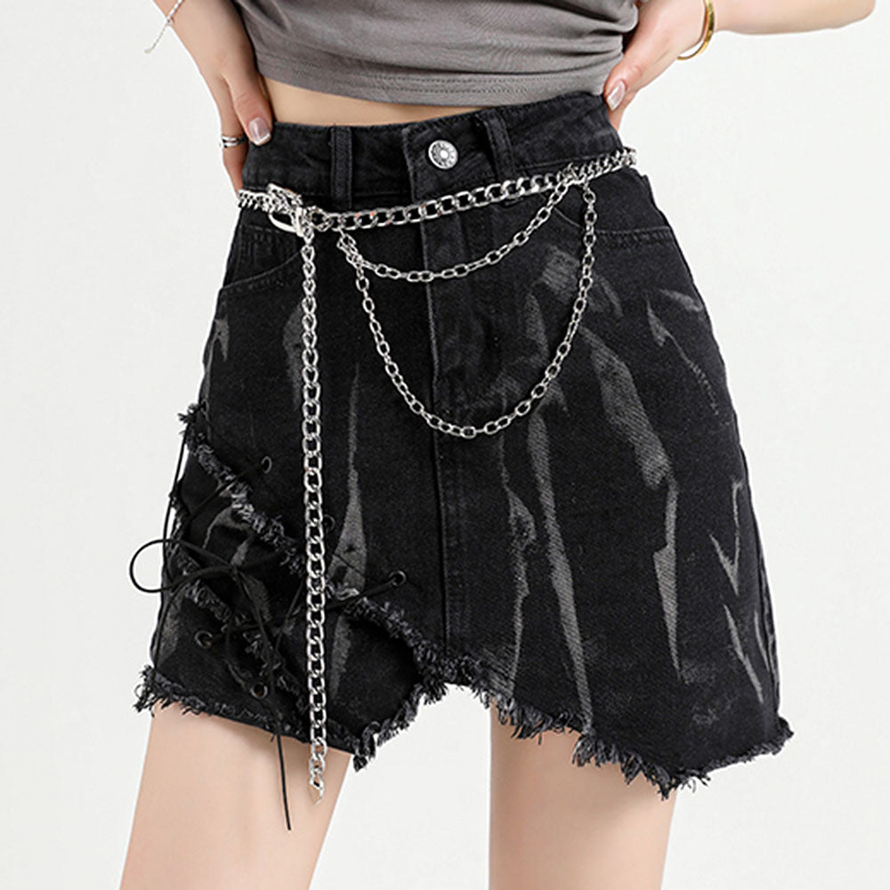 Grunge Aesthetic Black Denim Skirt
