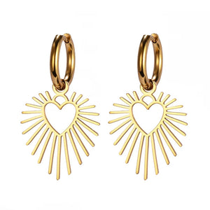 Heart Sun Pendant Drop Earrings
