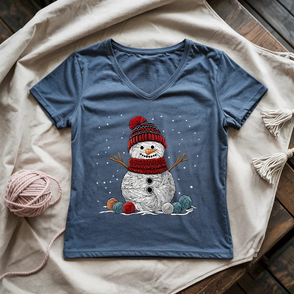 Yarn Snowman Lady V-neck