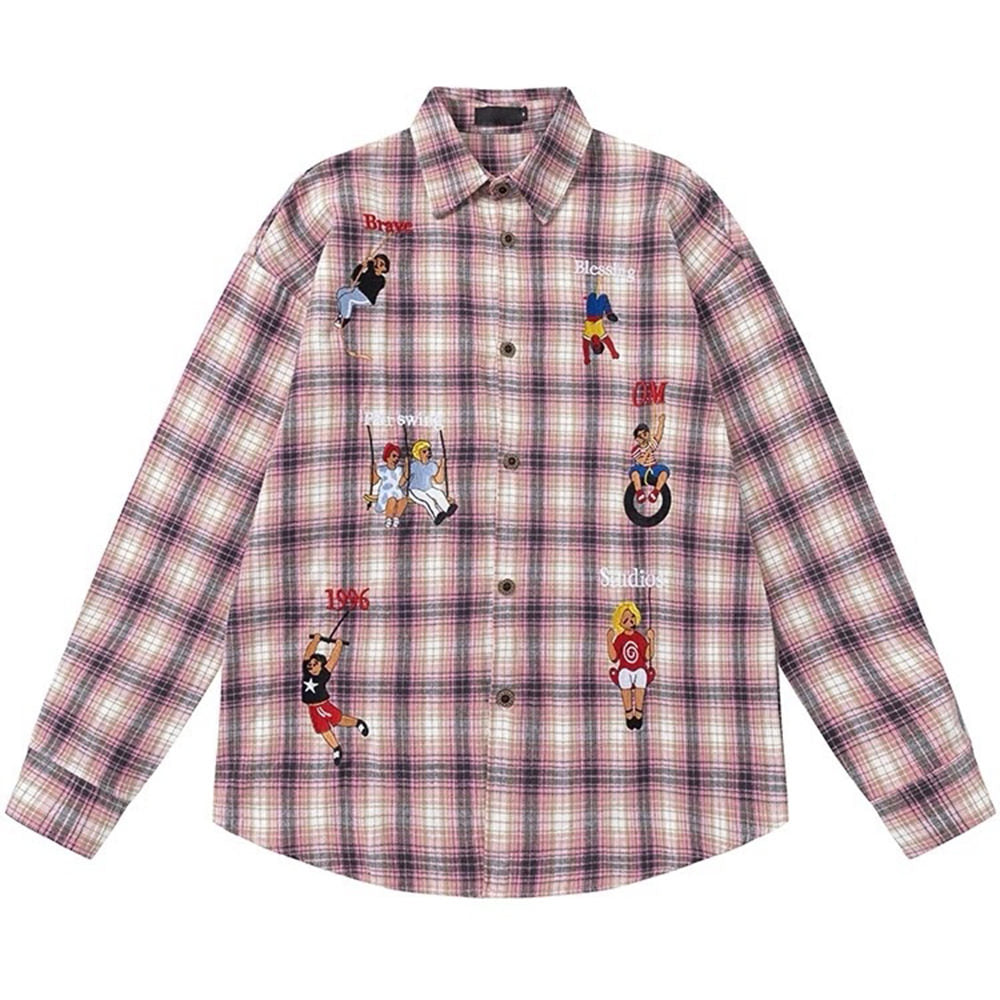 Indie Aesthetic Embroidered Plaid Shirt