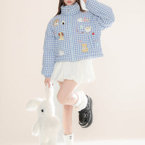 Korean Aesthetic Checker Puffer Jacket