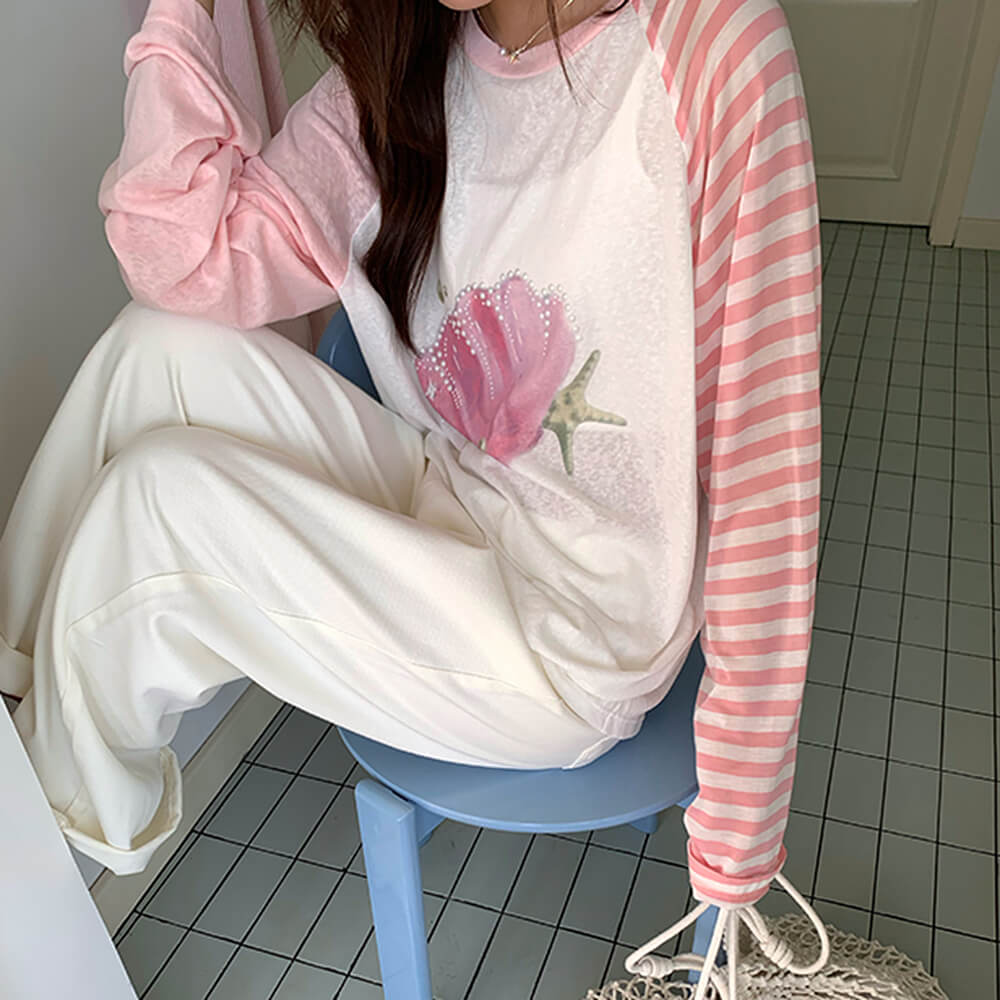 Mermaidcore Graphic Long Sleeve Top