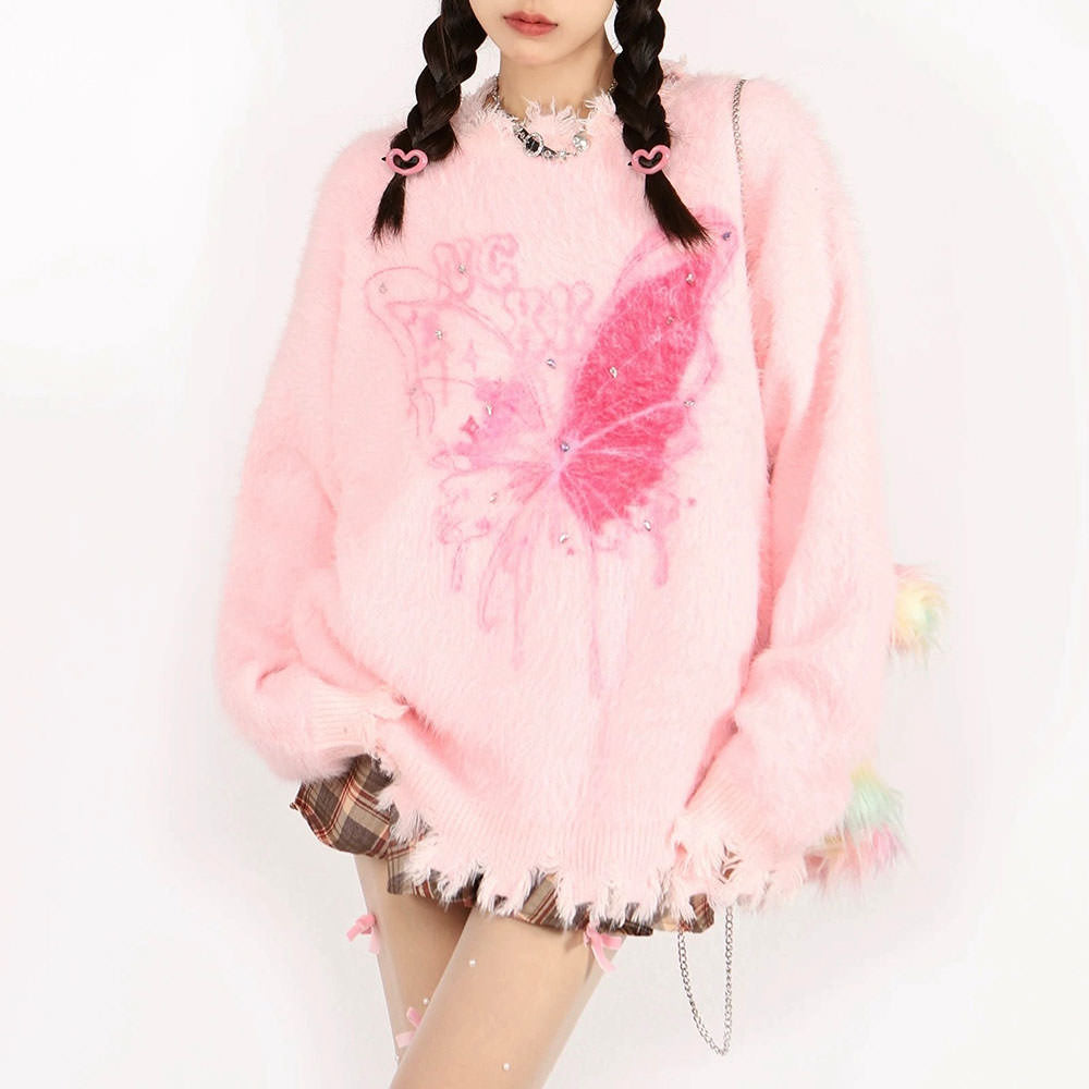 Pastel Pink Butterfly Sweater