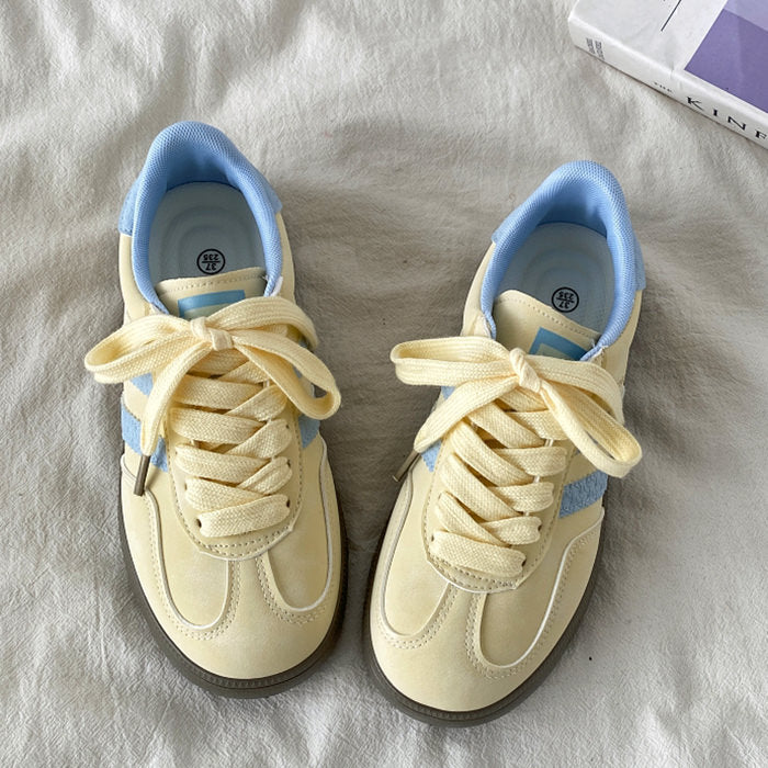 Pastel Yellow & Blue Stripe Sneakers