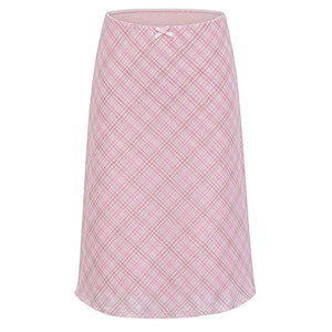 Soft Girl Plaid Mesh Midi Skirt