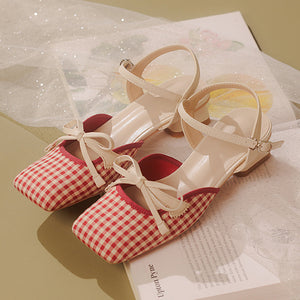 Preppy Gingham Bow Sandals