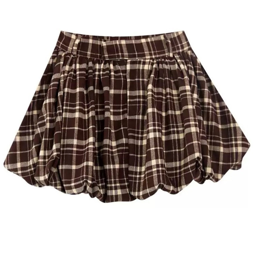 Preppy Plaid Balloon Mini Skirt