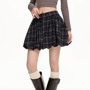 Preppy Plaid Balloon Mini Skirt