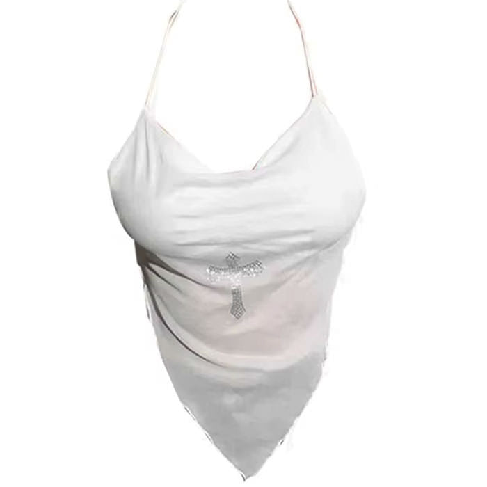 Y2K Rhinestone Cross Scarf Top