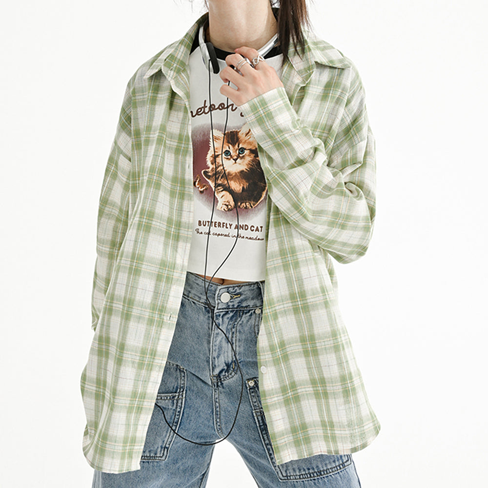 Sage Green Plaid Oversized Shirt