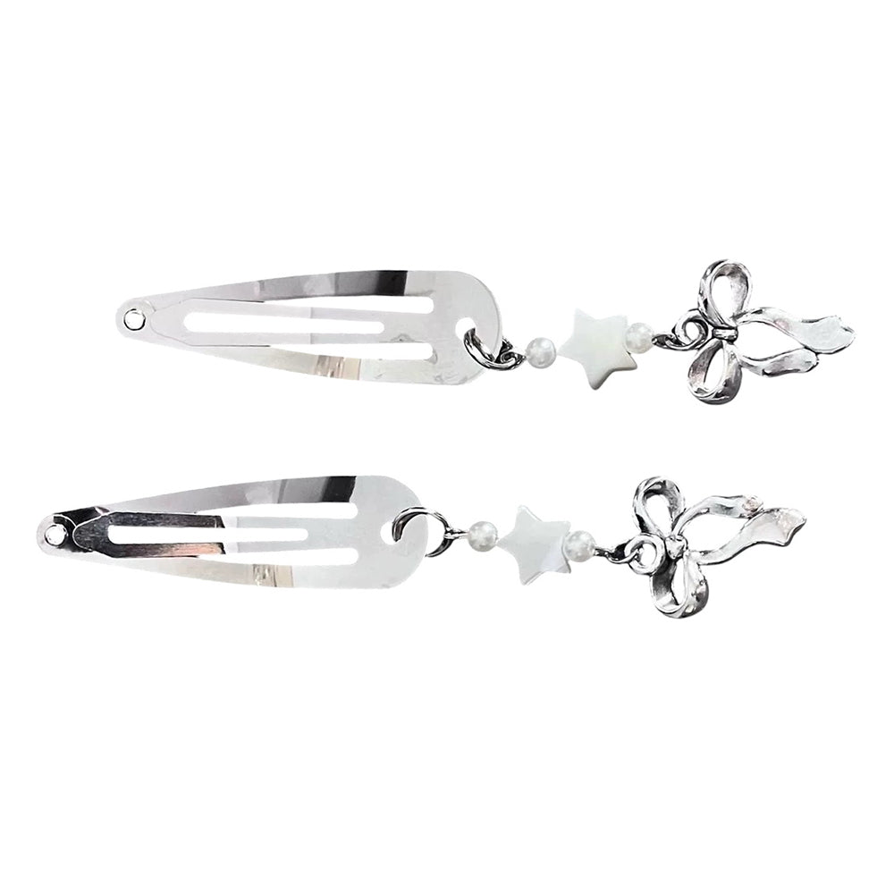 Silver Hair Clip with Ribbon Charms