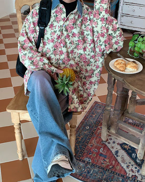 Vintage Pink Floral Button Up Shirt