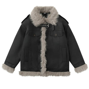 Y2K Fur Trim Aviator Jacket