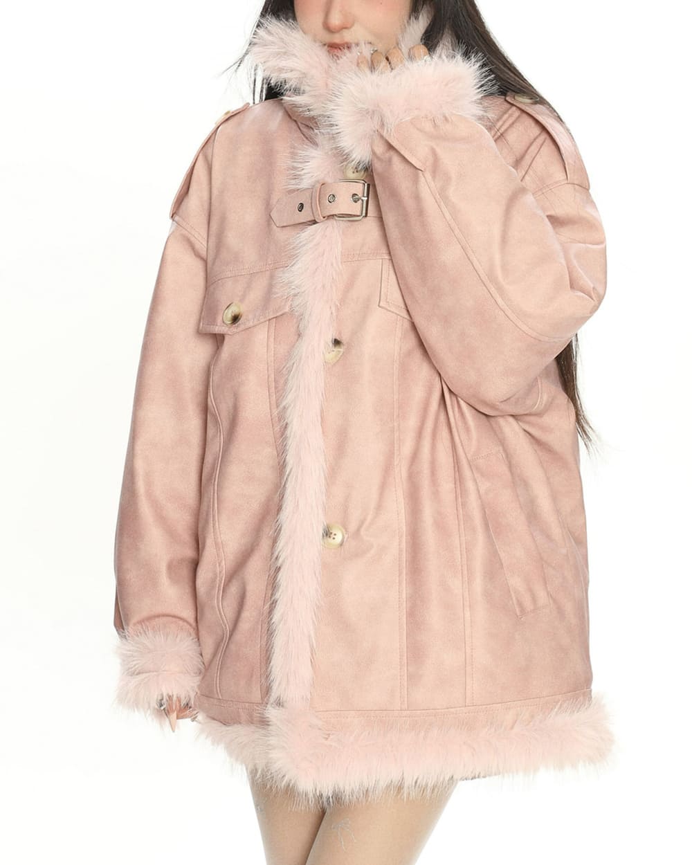 Y2K Fur Trim Aviator Jacket